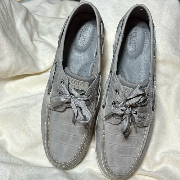 Sperry gray deck shoes size 9 perfect condition with fabric sides - Picture 1 of 8
